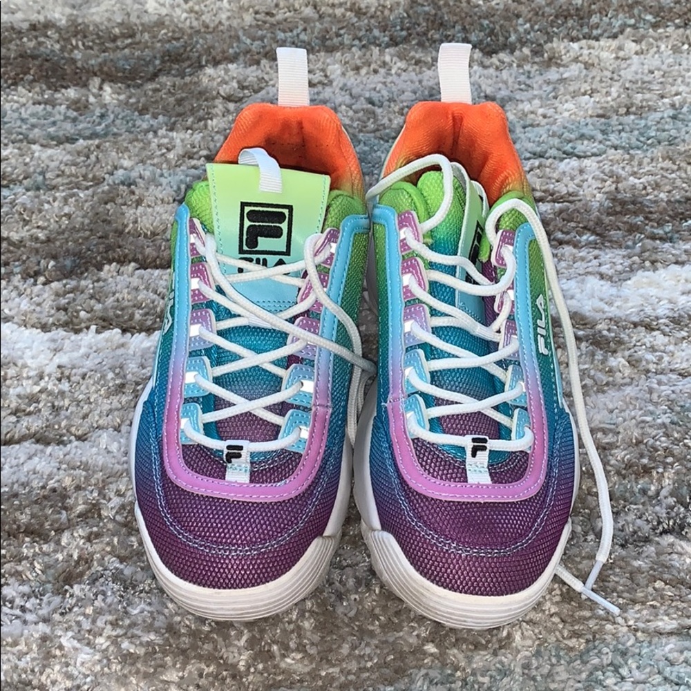 Rainbow fila platform tennis shoes